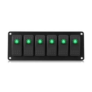 

6 Gang Dual LED Marine Boat Rocker Switch Panel 12V 24V for Truck Boat Car Switch Panel Lighter Socket Circuit Breaker