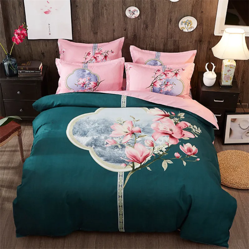 

3/4Pcs Home Textile Bedding Sets Beautiful Flower Peony Flamingo 4 size Polyester Duvet Cover Bed Sheet Pillowcase/bed Sets