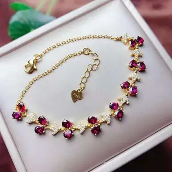 

Myanmar natural Garnet Bracelet 925 silver green gemstone 3x4mm