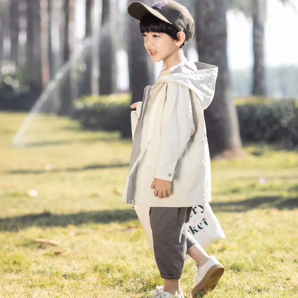 

Boys'mid-and Long-style Windbreaker Jacket Spring New Pure-color Children's Jacket, Quality of All-round Hooded Windbreaker