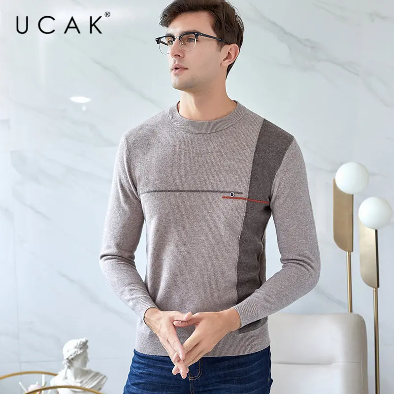 UCAK бренд мериносовой шерстяной мужской свитер Новое поступление осень зима мужские свитера Pull Homme мягкий теплый кашемировый пуловер для мужчин U3030 - Цвет: Хаки