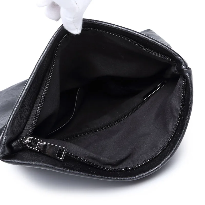 Ougger Men Black Clutch Bags Messenger Bag Solid Zipper PU Soft Business Large Capacity Women Leather Handbags and Purses