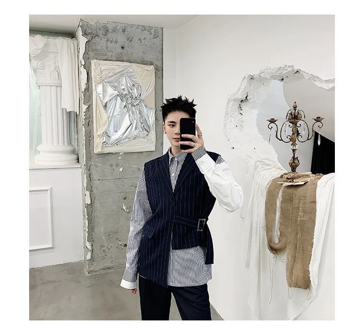 

2019 The new design of striped suit large irregular fashion men's wear S-6XL1