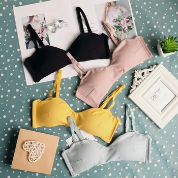 

Simple Small Bust Flat Chest for Bra Thin Cup Students High School GIRL'S Large Bust Significantly Smaller Seemless Non-Steel Ri