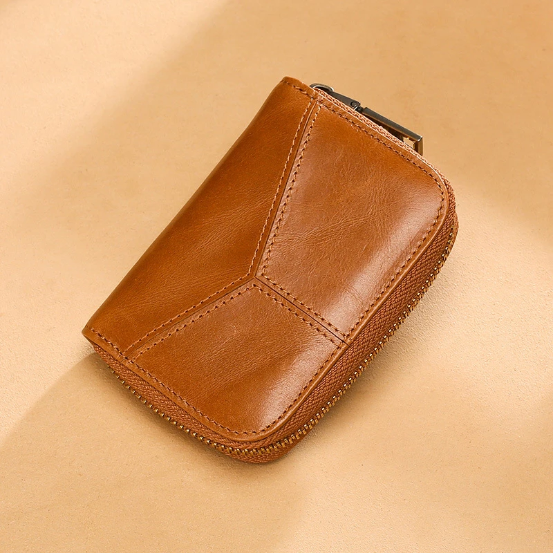 Cow Leather Business Card Holder Men Brown/coffee Prevent RFID Bank/ID/Credit Card Holder Wallet Male Zipper Bag