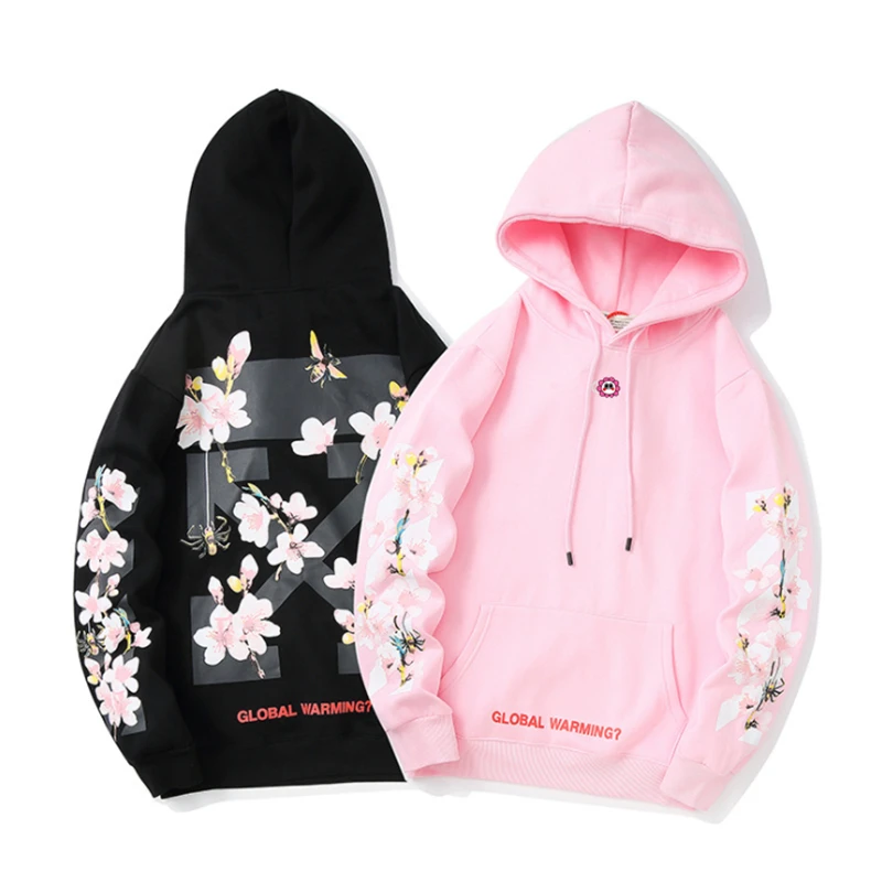 

Genuine new cherry blossom letter printing hooded street clothes street dance couple hoodie casual plus velvet couple hoodie