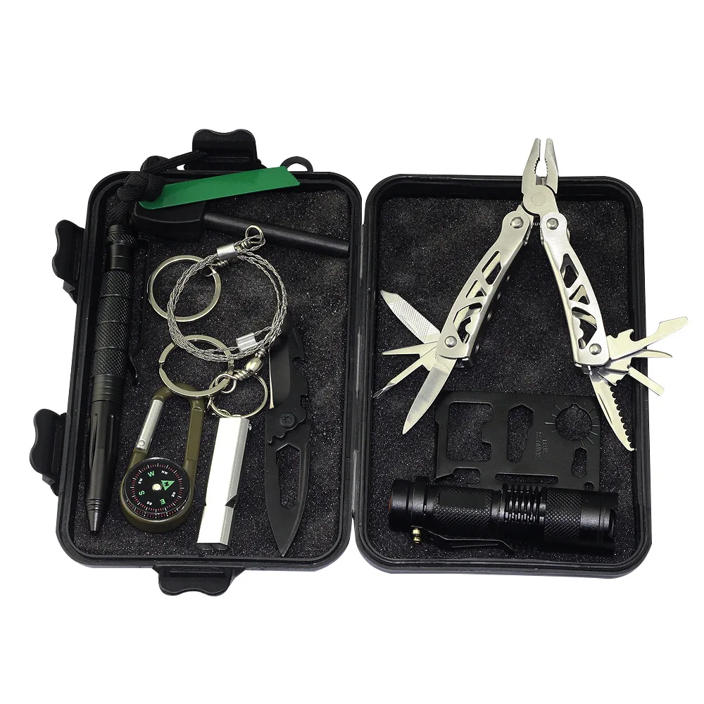 

Outdoor Camping Life-Saving Equipment Multi-functional Tool Clamp Ignition Heating First Aid Flashlight Tool Box Set