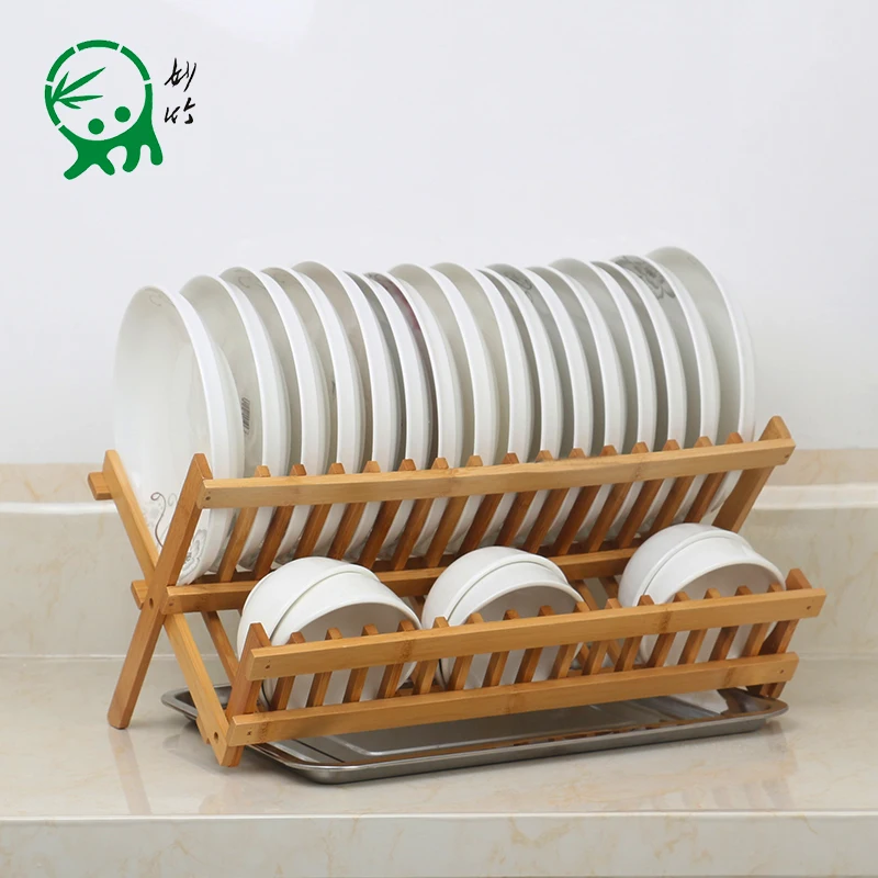  Bowl shelf tableware rack double layer kitchen drain rack bamboo dish rack storage rack kitchen app - 4000456029565