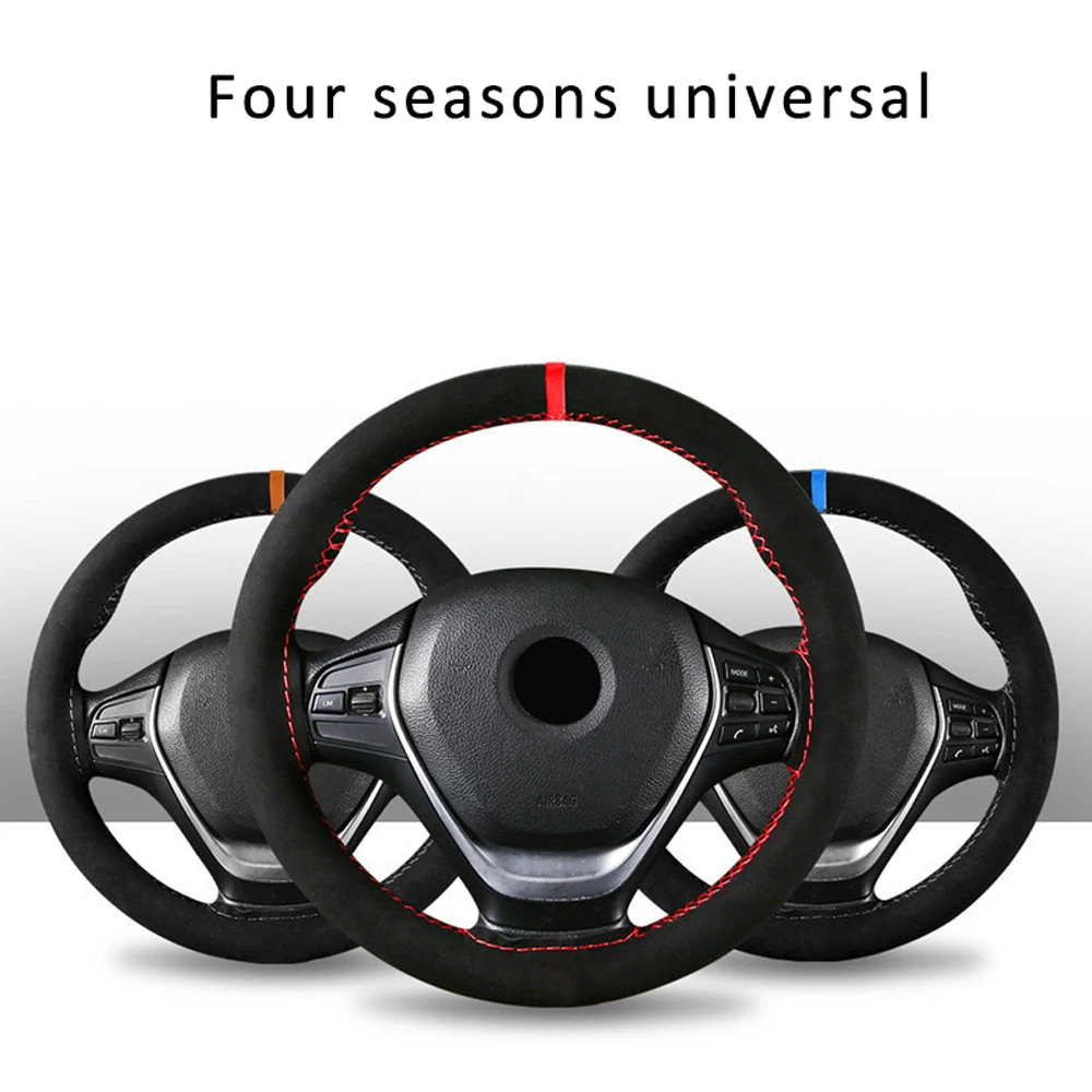 

38CM/15inch Hight Quality Suede Material Hand Sewing Car Steering Wheel Cover For VW Skoda Chevrolet Ford Nissan etc.