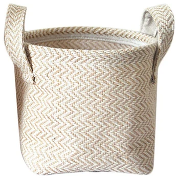 

Hot SV-Woven Storage Basket Hemp Rope Flower Pot Dirty Clothes Laundry Hamper With Handles Office Desktop Sundries Organizer Box