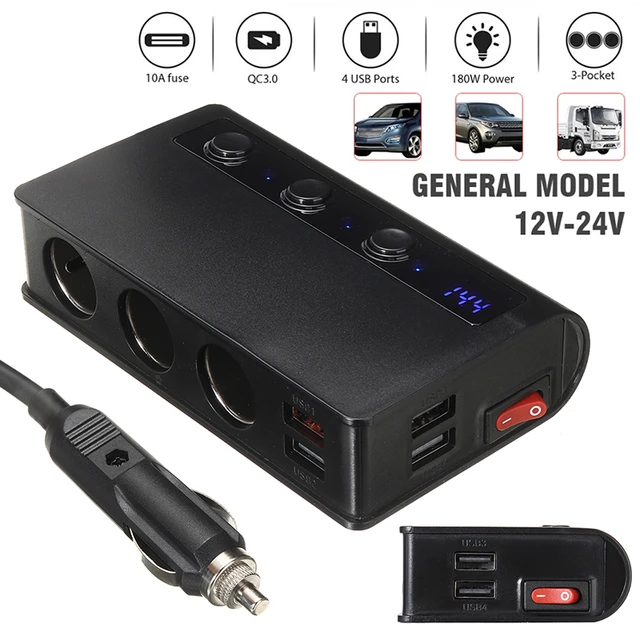 Compre 180w Carga Rápida 3.0 Adaptador De Isqueiro 12v/24v Carregador De  Carro 4 Portas Usb 3 Soquete Carro Isqueiro Divisor Carregador e Carregador  De Carro de China por grosso por 7.5 USD