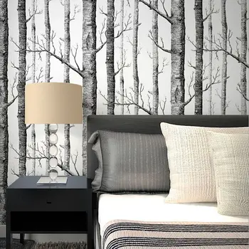 

Black Black White Birch Tree Wallpaper Modern Design Roll Pearly Rustic Forest Woods Bedroom Living Room Wall Paper Home 10 x