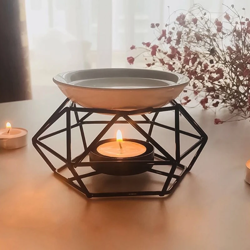 Geometric Metal Essential Oil Candle Holder Aromatic Oil Burner Home Office Decoration Wax Melt