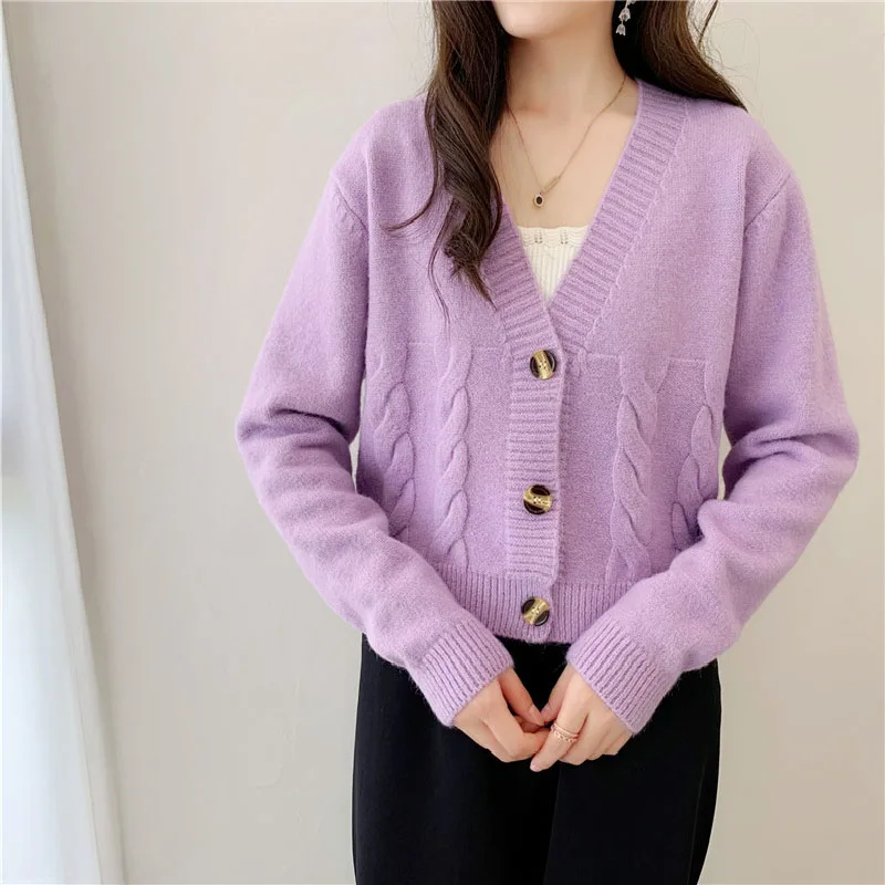 pink sweater Womens Long Sleeve Cropped Cardigan Sweater Button Down Knitted Casual Sweater turtleneck sweater