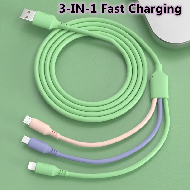 GESCHE 1M 1.5M 3in1 Liquid silicone Fast Charging Data Cord Cable Micro USB TypeC Phone Charger For Huawei Xiaomi USB Cable