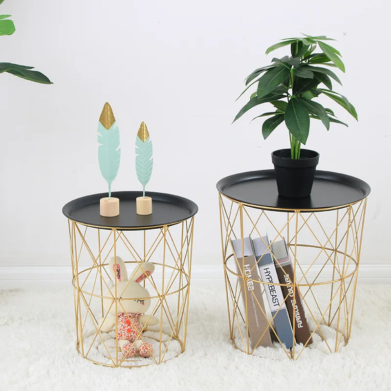 

Nordic Wrought Iron Coffee Table Modern Simple Living Room Multi-function Storage Basket Bedroom Sofa Corner