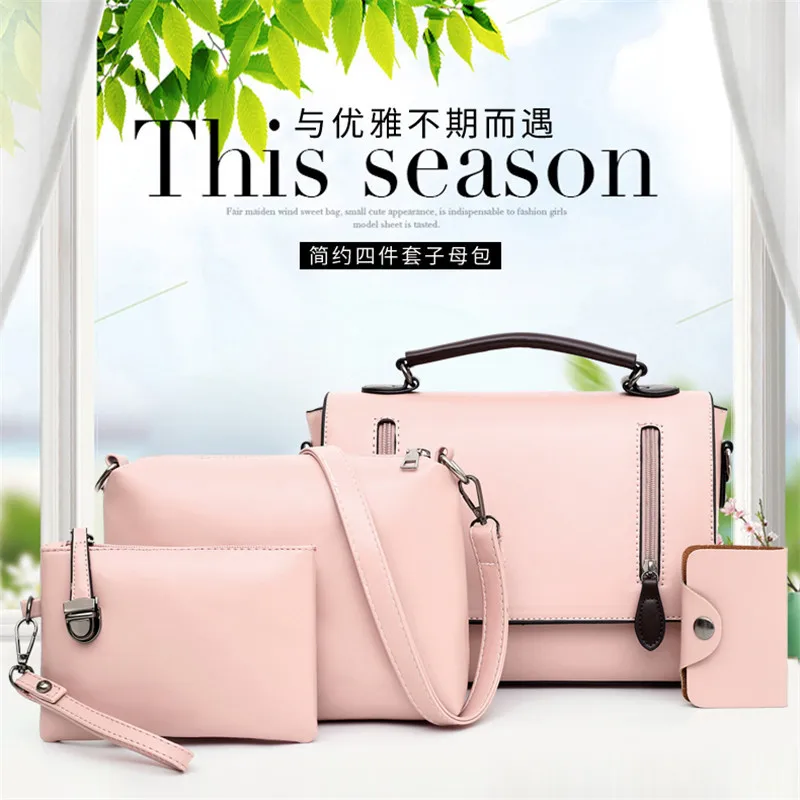 

2019 New Style Double Zipper Four-piece Set Handbag Korean-style Fashion Shoulder Oblique Boston Different Size Bags