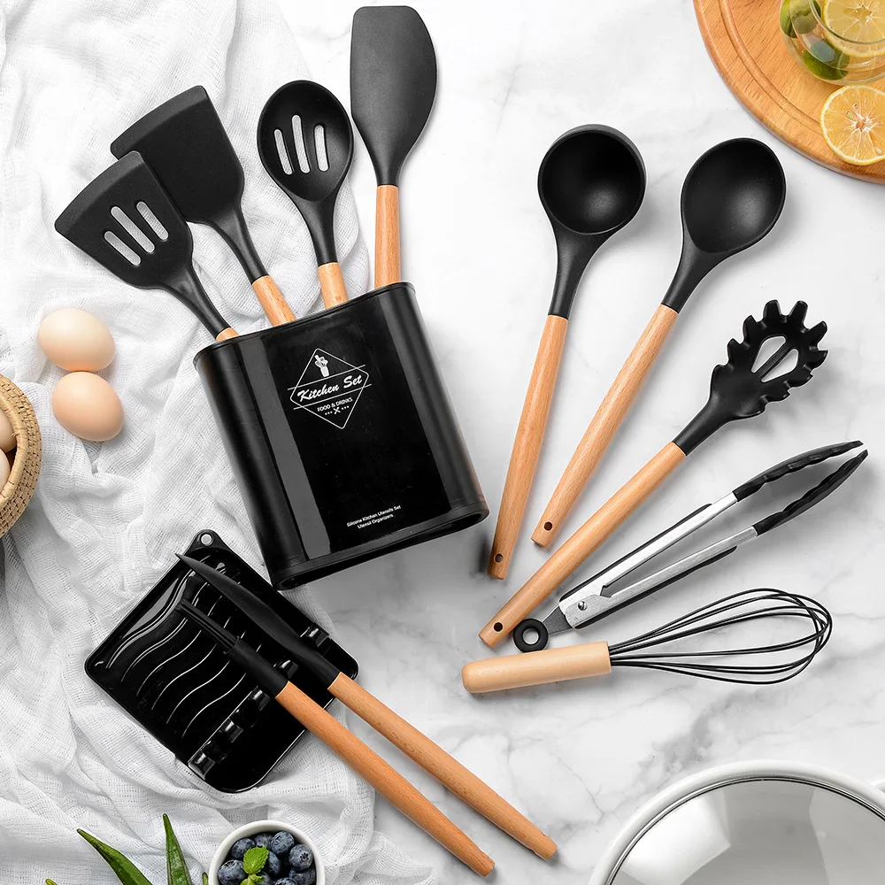 WONDERFUL Kitchen Utensil Set, 13 Pcs with Wooden Handle & Cooking