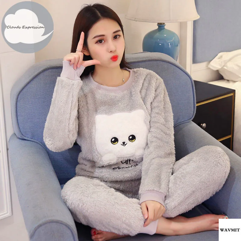 Autumn-Winter-Warm-Flannel-Women-Pyjamas-Sets-Thick-Coral-Velvet-Long-Sleeve-Cartoon-Sleepwear-Thin-Flannel