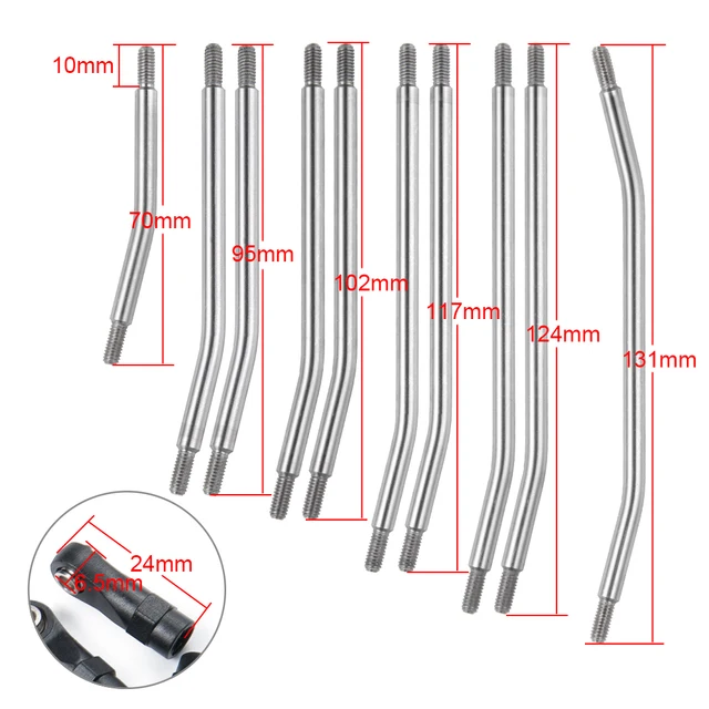 YEAHRUN 313/324mm Metal Link Set Sturdy Vehicle Linkage 5mm Steering Rod with Nylon End for 1/10 RC Crawler Axial SCX10 II 90046