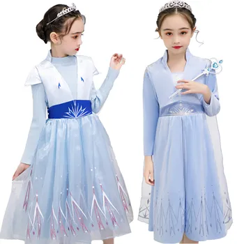 

Girls Elsa New Blue Dress Kids Snow Queen Princess Costumes Children Cartoon Movie Fancy Clothing Toddler Role Playing Sets