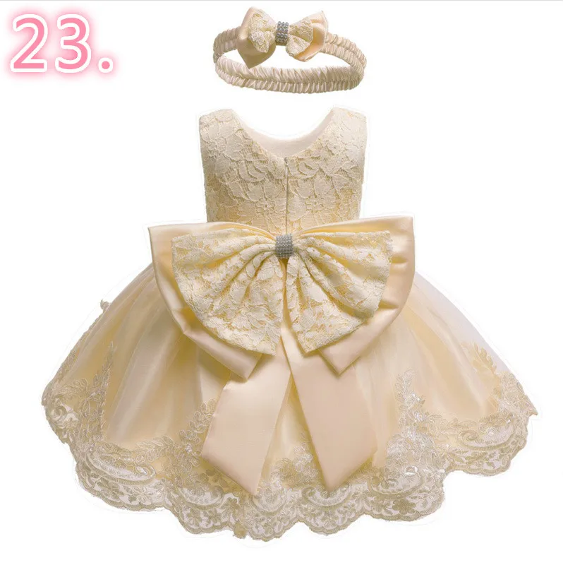 Платье для малышей; кружевное платье на крестины; повязка на голову для новорожденных; детский праздничный костюм принцессы на День рождения; E8348 - Цвет: 23