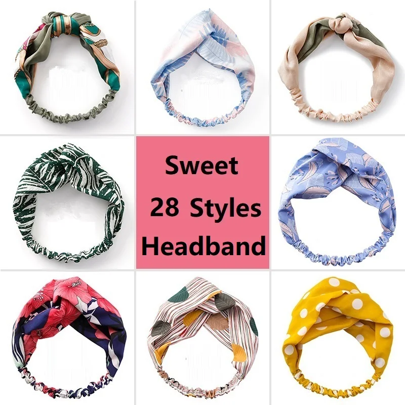 

28 Style New Design Fabric Cross Knotted Bow Chiffon Floral Fashion Headband For Women Boho Turban Hair Accessories Head CHL169