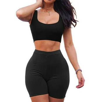 

Women Yoga Set Seamless Gym Costume Sleeveless Crop Top High Waist Hot Pants Fitness Suit Workout Sports Running Thin Yoga Sets