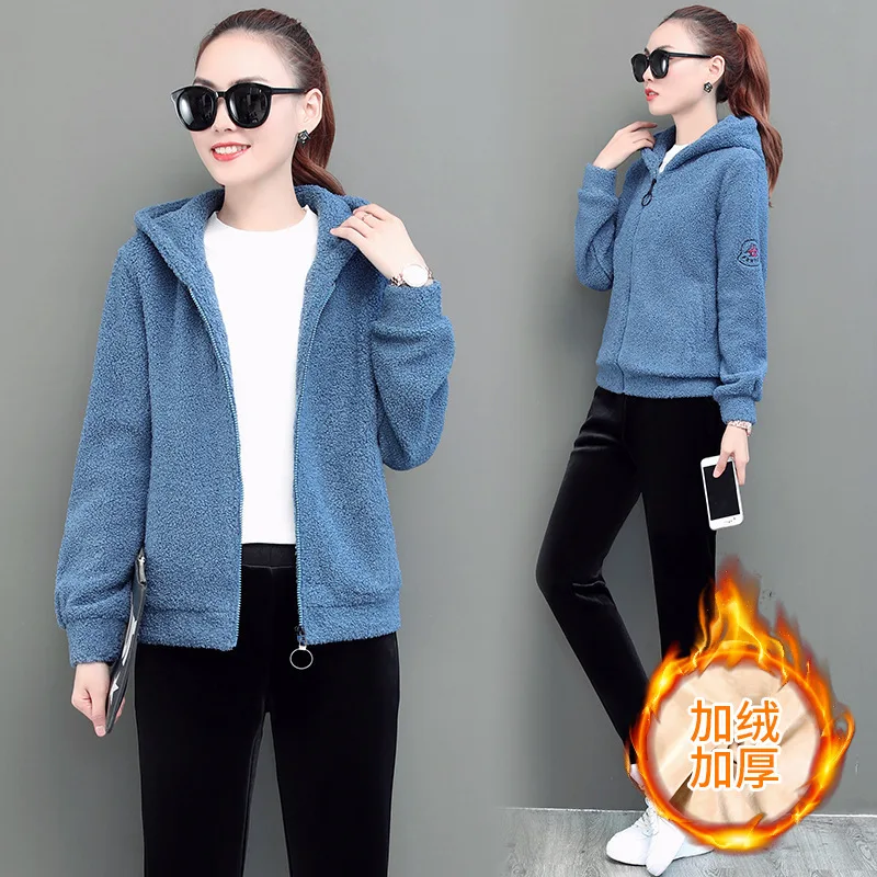 

Winter Women Sportswear Warm Thick hoodie Jacket Sweatshirt+pant Running Jogging Fitness Workout Casual Set Sport Suit Tracksuit