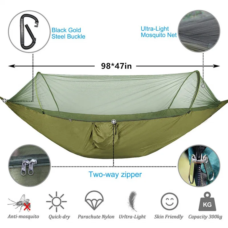 Lightweight Nylon Parachute Hammocks for Indoor Outdoor Portable Single & Double Hammock with Tree Straps Hiking Patio Outerman Camping Hammock with Mosquito Net Easy Setup Backpacking Travel 