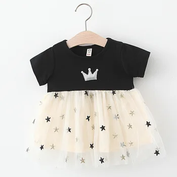 

summer Crown birthtday dress newborn girls clothes mesh splice baby girls dress stars embroidery princess baby dress vestidos