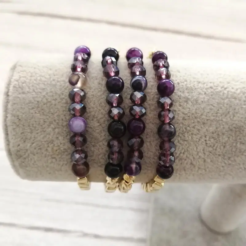 

Trendy Faceted Natural Glass Beads Cubic Plastic Bracelet Bangles Natural Stone Square Plastic Bangles for Woman 4 Pcs/ Set