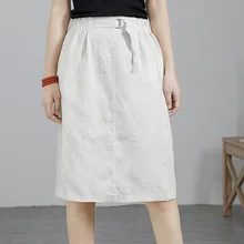 Льняная летняя шляпа Однотонная юбка сплошной цвет с эластичной талией для похудения литературный юбка в стиле "Ретро"