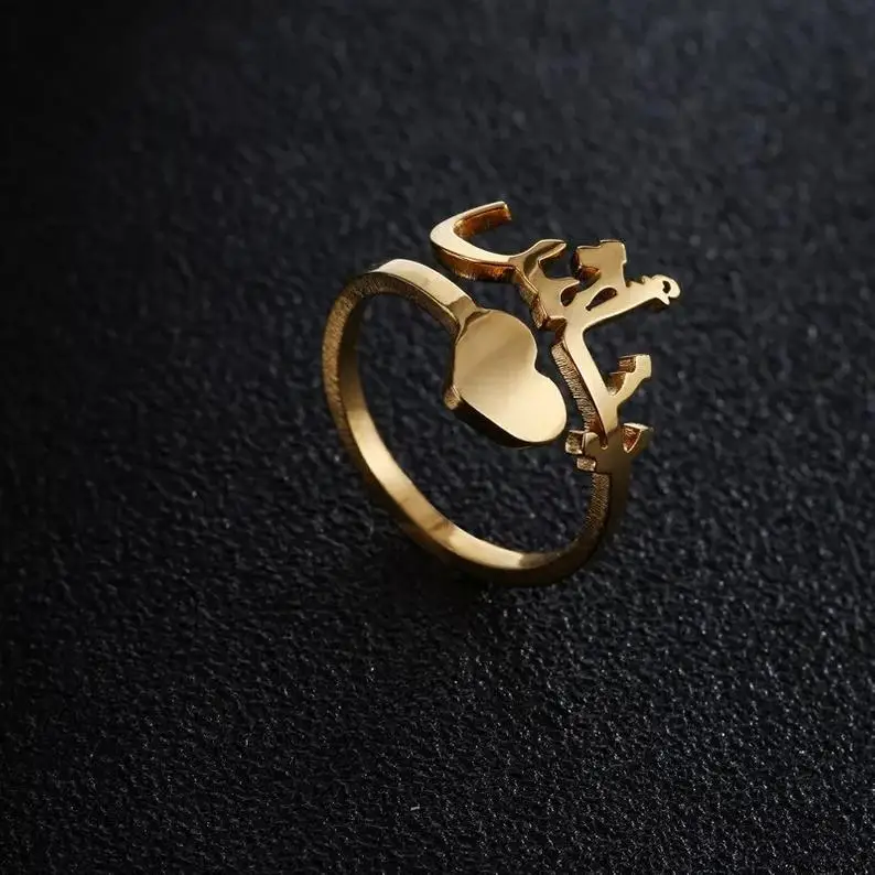 Arabic heart ring Персонализированное кольцо с надписью «Love Heart» и надписью «Anillos», ювелирные изделия на заказ, пара колец, розовое золото, серебро, нержавеющая сталь, BFF кольца для женщин - Цвет основного камня: Arabic heart ring