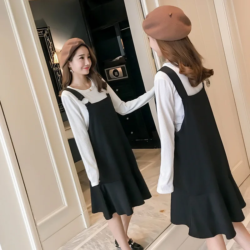 

Spring Clothing Maternity Clothes 2018 New Style Korean-style Dress Mid-length Fashion Mom Nursing Two-Piece Dress