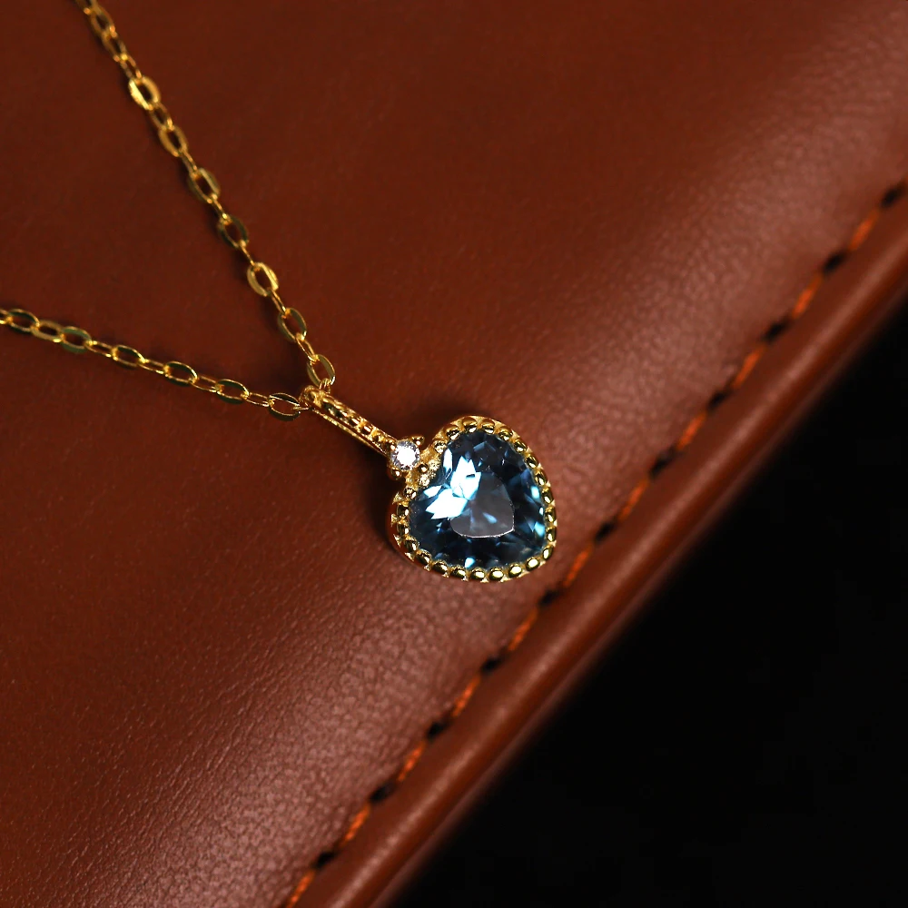 925 Sterling Silver European Blue Crystal Ocean Star Pendant Clavicle Chain Necklace Women Classic Fashion Wedding Jewelry