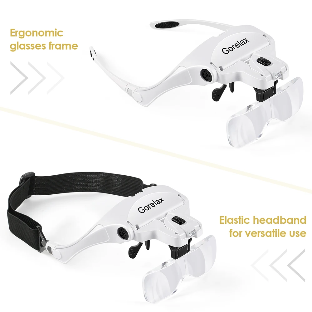 5 Lens Loupe Eyewear Magnifier 2 Led Lights Lamp Interchangeable Lens 1.0X/1.5X/2.0X/2.5X/3.5X Wearing Magnifying Glasses magnifying glass head wearing magnifier magnifying glass lamp