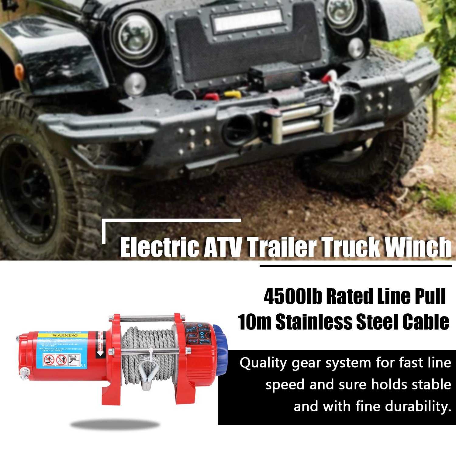 KKMOON 1800 Вт 4500lb 12V автомобиль восстановления Электрический ATV прицеп грузовик