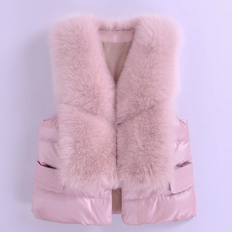 

2019 New Fashion Real Fox Fur Vest With Duck Down Filling Thick Warm Lady Vest