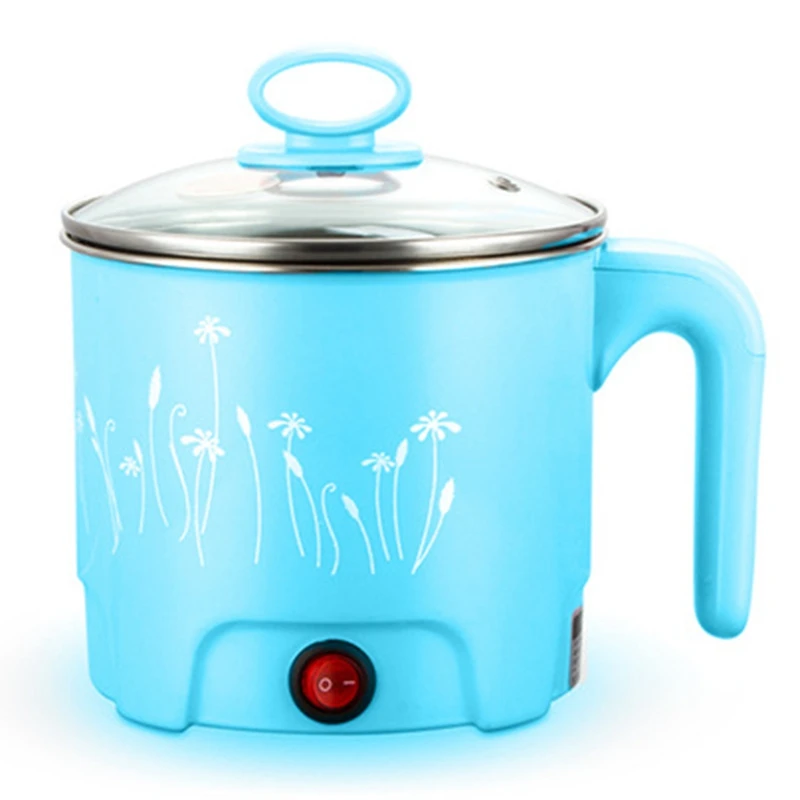 

Multifunction 1.8L Electric Skillet Stainless Steel Hot Pot Noodles Rice Cooker Steamed Egg Soup Pot Mini Heating Pan Blue-Eu Pl