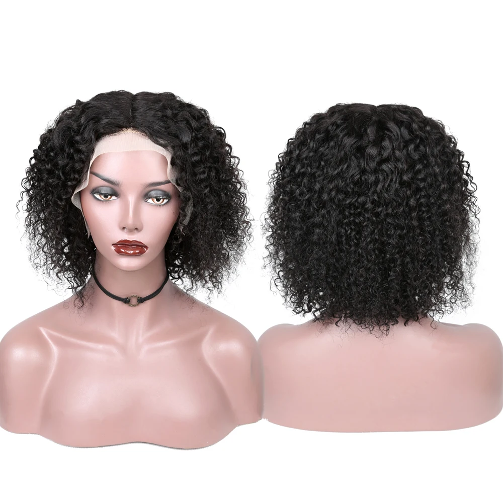 Aircabin Kinky Curly Human Hair Short Bob Wigs Pre Plucked Indian Hair T Part Lace Curly Bob Human Wigs For Women