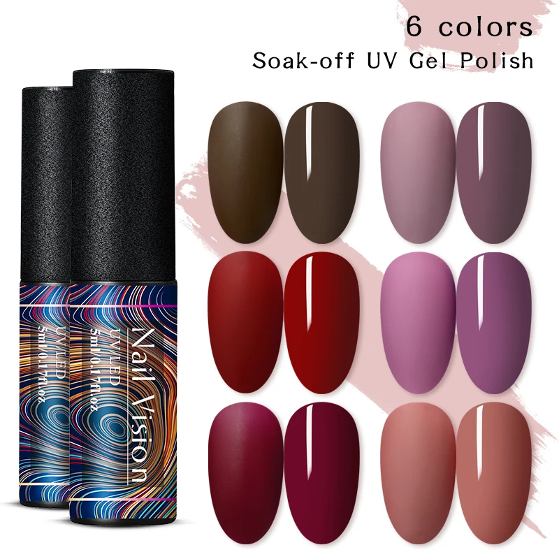 

Nail Vision 5ml Matte UV Gel Nail Polish 6 Colors Pure Nail Color Need Matte Top Coat Soak Off Nail Art Gel Varnish Lacquer