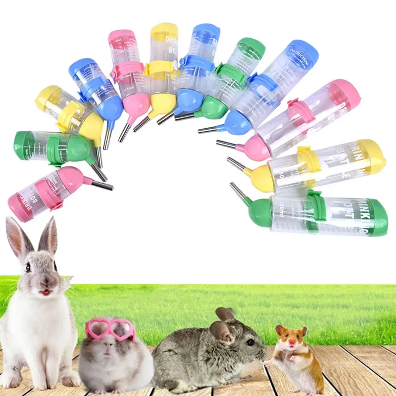 1PC 80/125/250ml Hamster plástico bebedero agua botella de dispensador de alimentador colgante perro Guinea cerdo ardilla conejo bebiendo la cabeza