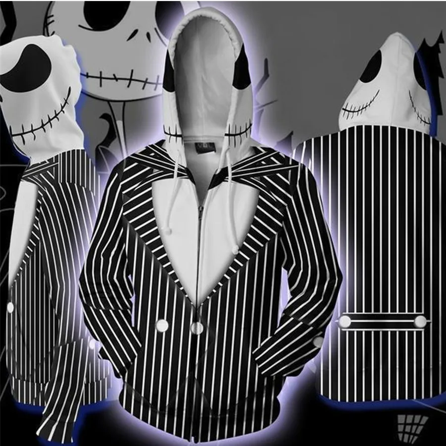 Jack Skellington Hoodie The Nightmare Before Christmas Sweatshirt Jacket Fashion Autumn Spring Pullovers Halloween Tracksuit