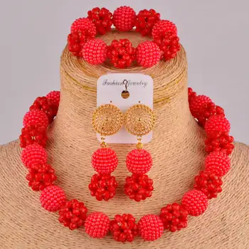 

African red imitation pearl and red crystal jewelry set, Nigerian wedding bride girl exquisite jewelry XX-76