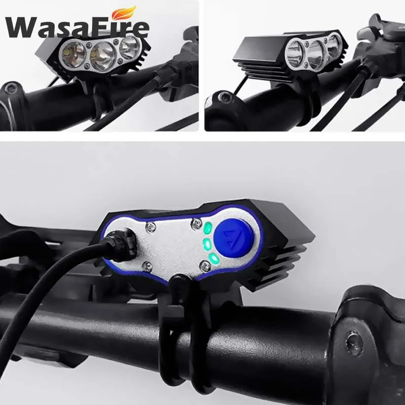 WasaFire 18650 Батарея велосипедная Передняя голова светильник 4 режима 3xT6 светодиодный велосипед светильник Велоспорт вспышки света светильник+ защитное Предупреждение USB хвост светильник