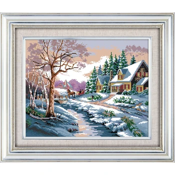 

Everlasting Love Christmas Snowscape(1) Ecological Cotton Cross Stitch Kits 11 14CT Printed Stamped Wedding Decoration For Home