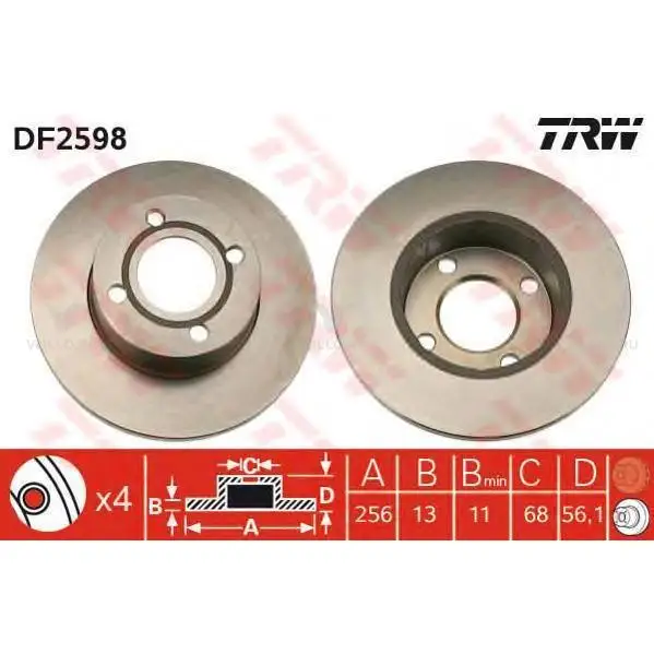 TRW DF2598 Диск тормозной передн AUDI: 80 91-94