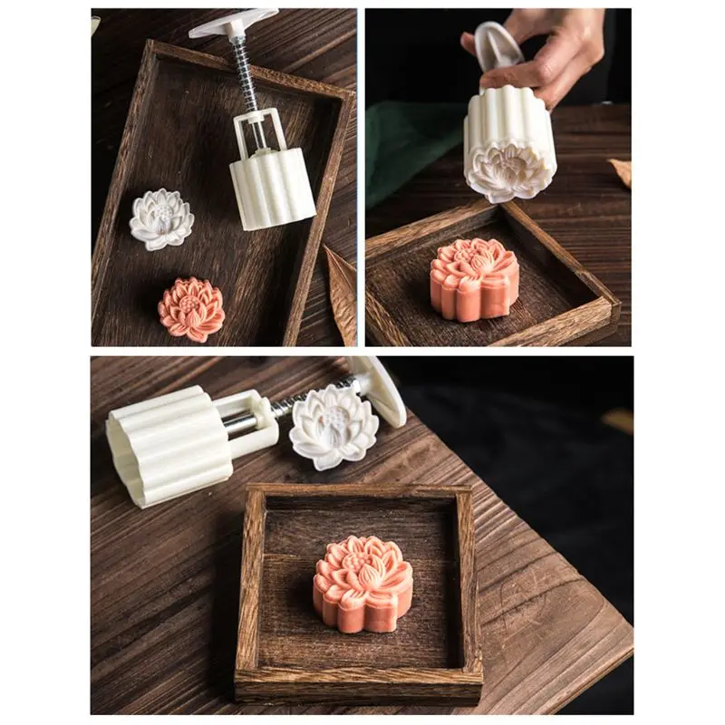 chefensty Moon Cake Mold Lotus Stamp DIY Hand Pressure Biscuits Pastry Mould Mid-autumn Festival Baking Tool 