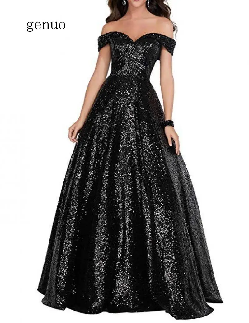 

Elegant Back Sequined Long Formal Dresses Sexy V-Neck Backless Prom Gowns Plus Size A-Line Party Dresses Vestidos De Gala Robe